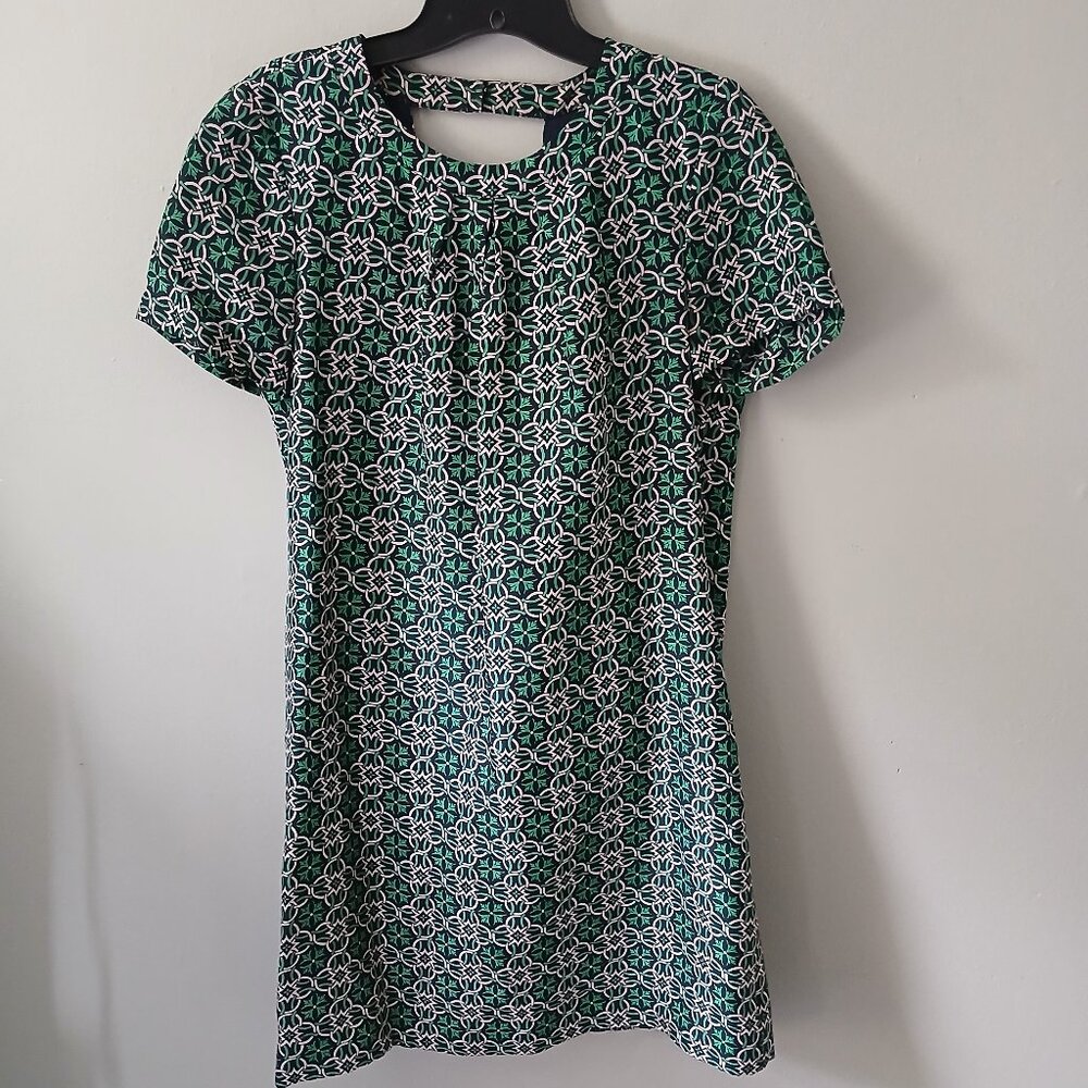J.Crew Women's Sz 4 Dress Open Back Silk Mini Silk Geometric Green Blue‎ Floral
